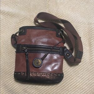 The Sak Tan and Black Leather Messenger Bag